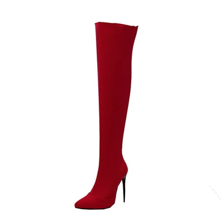 

Women Boots Platform Boots Sexy Fashion Autumn Winter High Heel Pointed Side Zipper Lady High Boots Red