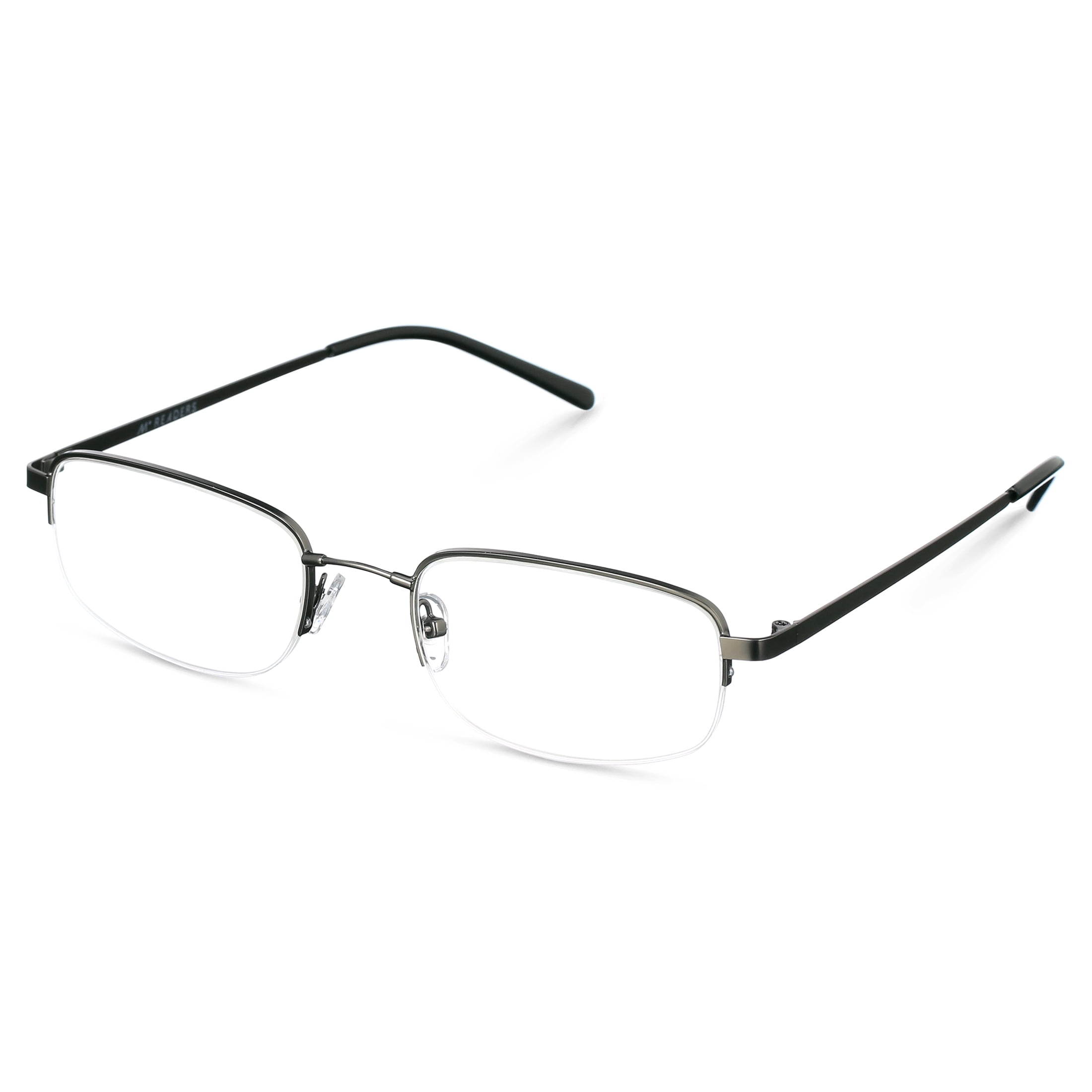 M+ Readers Men's Keith +1.75 Rectangle Reading Glasses with Case, Dark Gunmetal