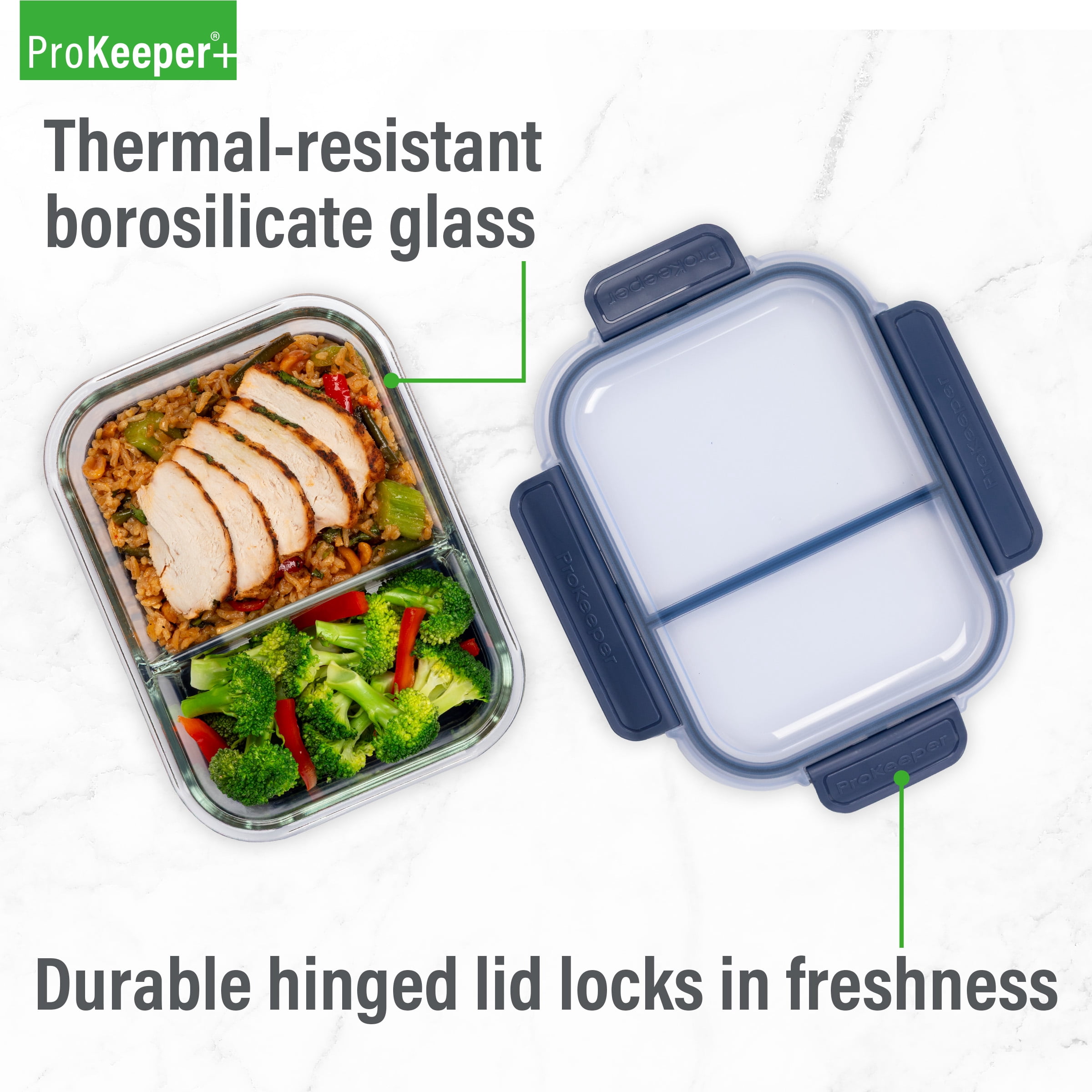 (4 pack) ProKeeper+ Borosilicate Glass Lunch and Salad Storage Container with Silicone Base and Snap-Lock Lid