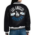 thumbnail image 3 of Women's Starter  Black Los Angeles Dodgers Printed Logo Cropped Satin Varsity Full-Snap Jacket, 3 of 3