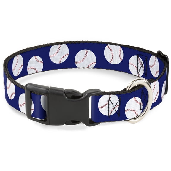Buckle-Down Pet Collar, Dog Collar Plastic Buckle, Baseballs Scattered Blue, 7 to 8.5 Inches 0.5 Inch Wide
