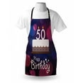 thumbnail image 3 of 50th Birthday Apron Color Spots in Graphic Style Cake Number Candlesticks Cute Lettering, Unisex Kitchen Bib Apron with Adjustable Neck for Cooking Baking Gardening, Blue Pink White, by Ambesonne, 3 of 3