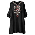 thumbnail image 4 of Casual Dresses for Women Sawvnm Women's Boho Embroidered Tunic Dress V Neck 3/4 Sleeve Casual Loose Mini Dress For Summer Beach, 4 of 6