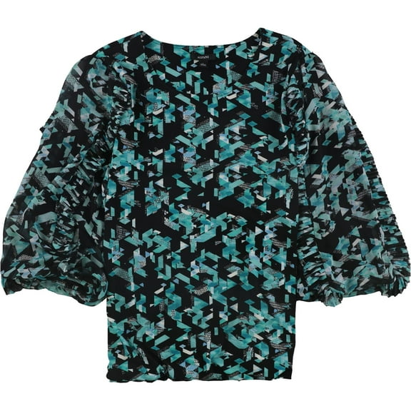 Alfani Womens Pleated Ruffle Pullover Blouse, Green, Large