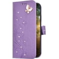 thumbnail image 2 of Compatible with S8 PLUS Case Bling Butterfly Rhinestone Diamond Embossed Floral Pu Leather Wallet Strap Case with Card Holder Magnetic Flip Cover Case-Light purple, 2 of 5