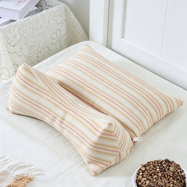 Multifunctional Triangular Neck and Lower Back Support Pillow, Natural Buckwheat Filling, Breathable Linen Cover, Removable Washable Case, 39x37x8 cm, Beige/Navy/Mint Green