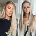 thumbnail image 7 of 13x4 Lace Front Wig Highlight Brown Blonde Synthetic Lace Wigs for Women Pre Plucked 24 Inch Straight Lace Frontal Wigs, 7 of 7