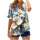 thumbnail image 1 of Camisetas Casuales de Mujer con Cuello en V de Manga Corta Suelta de Moda Botón de Verano Impreso Poliéster para Uso Diario Casual, 1 of 5