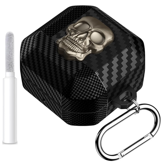 Dteck Spooky Skull Earphone Case for Samsung Galaxy Buds 4 Pro /Galaxy Buds 4 (2026), Rugged Drop-Protection Cover with Carabiner Cleaning Kit,Gold