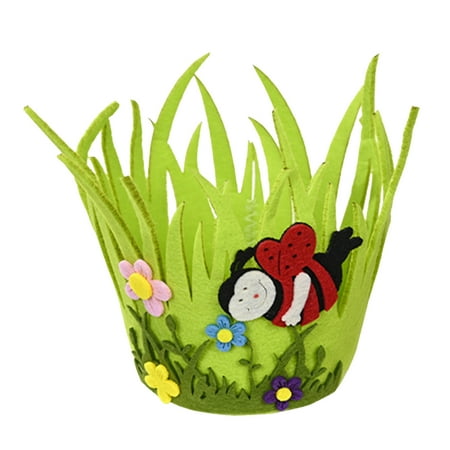 

RSKK Easter Non Woven Basket Easter Decoration Ornaments Non Woven Round Green Basket Crafts Ornaments Bread Baskets Fruit Baskets Kitchen Organizer Desktop Ornament