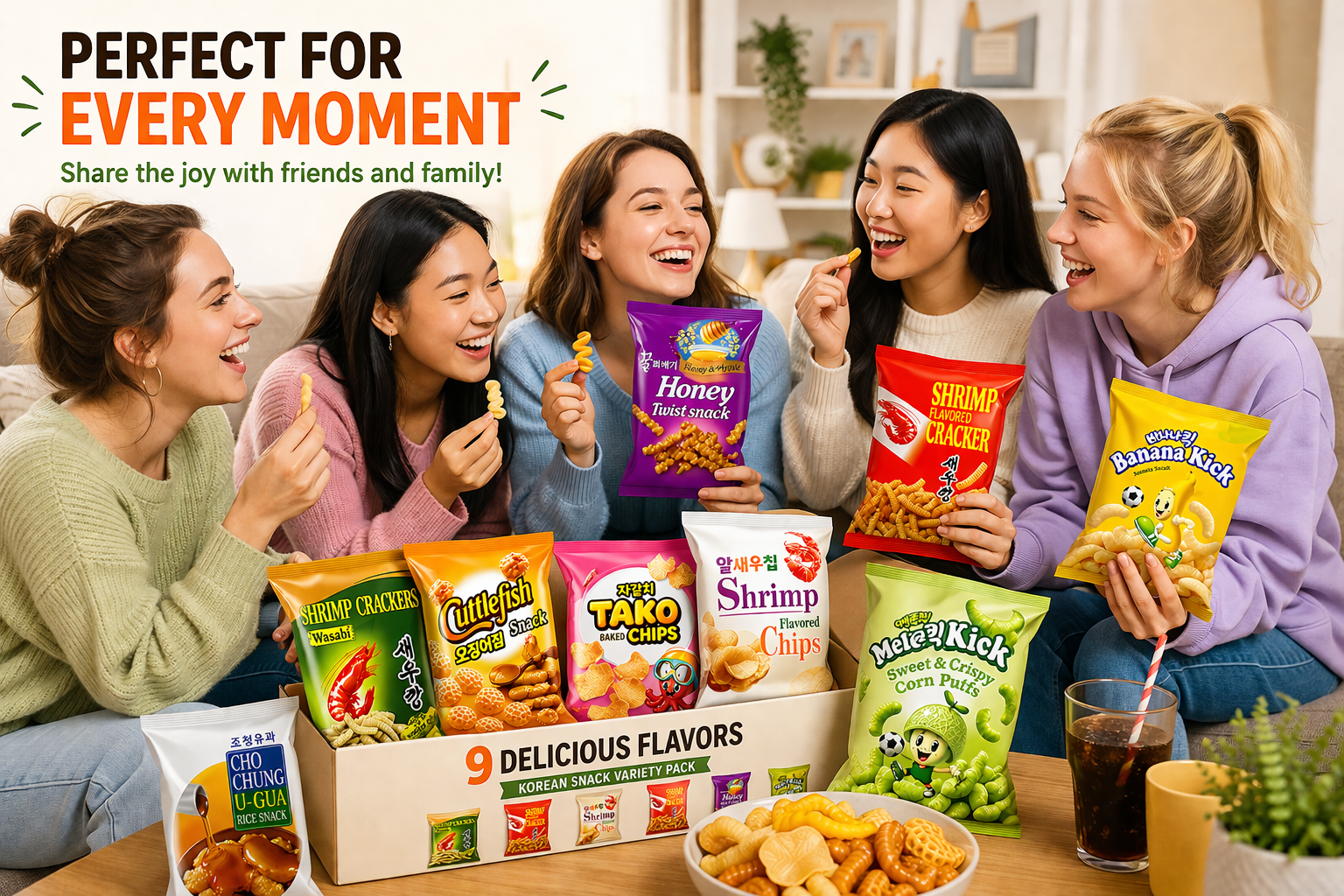 Korean Snack Variety Pack, 9 Count, Assorted Sweet & Savory Snacks, Individual Bags