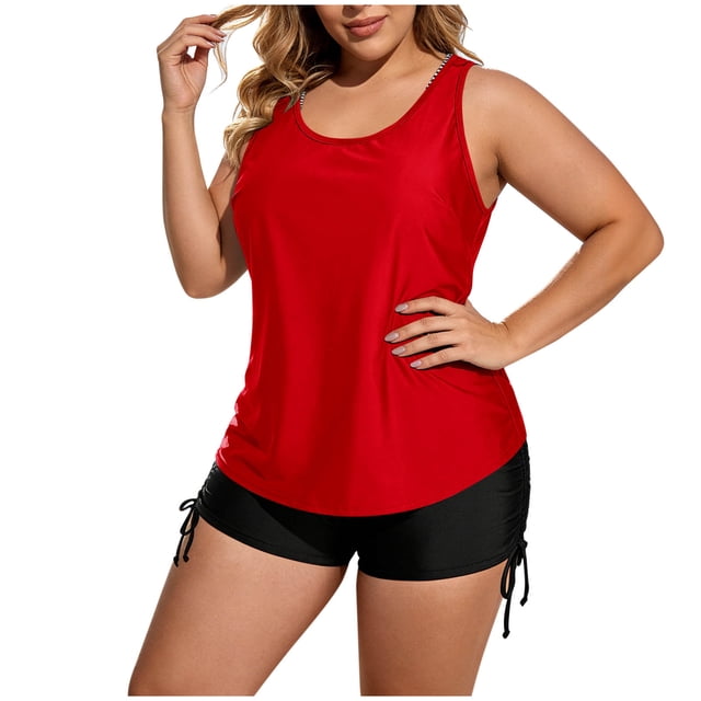 ShomPort Womens Swim Set 3 Piece Tankini Top and Swim Bra with Side Drawstring Boy Shorts Swimsuits