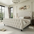 thumbnail image 1 of Queen Bed Frame, Velvet Upholstered Platform Bed Frame with Button Tufted and Nail head Trim Wingback Headboard, Sturdy Wood Slats Support Bed Frame, No Box Spring Needed, 1 of 8