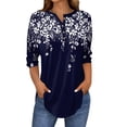thumbnail image 2 of 3/4 Length Sleeve Womens Tops 2025 Spring Neck Casual Print Tunic T Shirts Three Quarter Length Womens Tops, 2 of 5