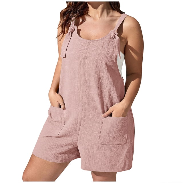 Birdeem Plus Size Womens Fashion Summer Solid Casual Sleeveless Suspender Short Jumpsuit