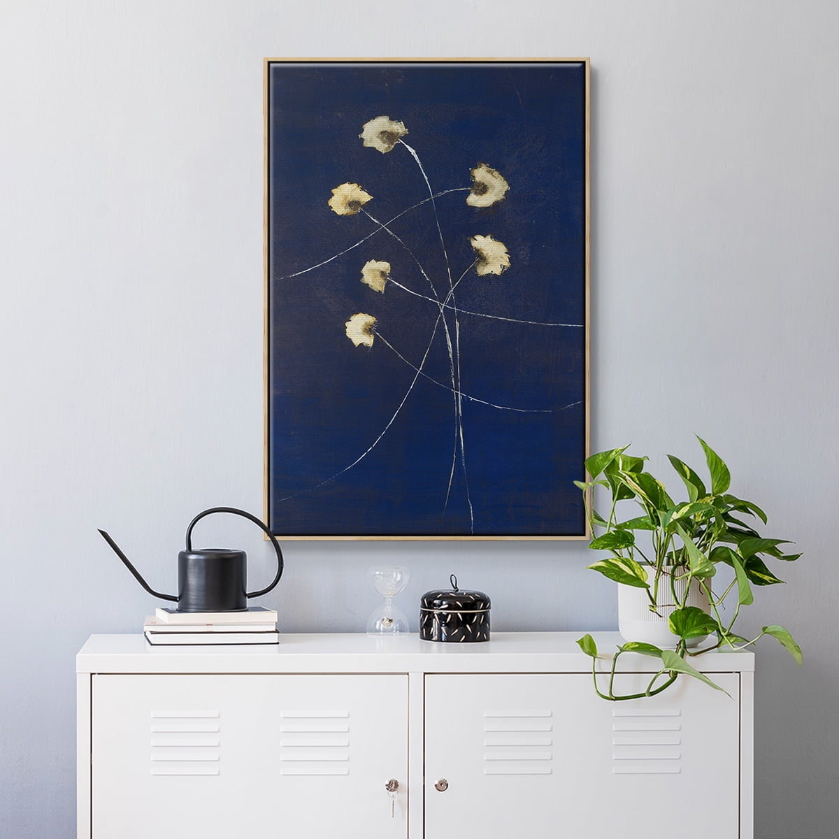 Indigo 2 Framed Premium Gallery Wrapped Canvas - Ready to Hang - 17 x 25 - Natural Wood Floating Frame