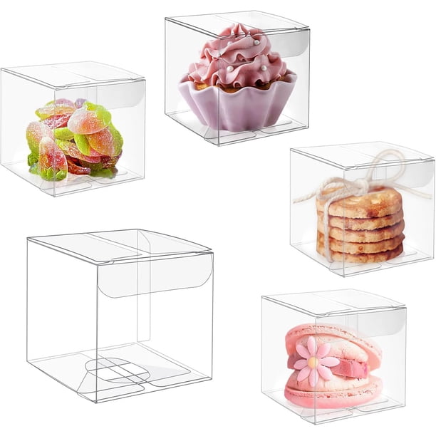 50 cajas transparentes para regalo, Cajas Cuadradas de PVC, Caja de acetato transparente, Caja de Regalo Transparentes para cupcakes, dulces, boda y fiesta (5 * 5 * 5(50PC))