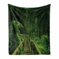 thumbnail image 1 of Jungle Soft Flannel Fleece Throw Blanket, Freshness Tropical Thailand Forest with Wooden Bridge Foliage Calm Landscape, Cozy Plush for Indoor and Outdoor Use, 70" x 90", Green, by Ambesonne, 1 of 6