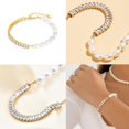 thumbnail image 4 of Gold Silver Pearl Bracelet for Women, Natural Fresh Water Pearl Cubic Zirconia Link Bracelet, Hytnpoallergenic Dainty Bracelet Bridal Jewelry, 18K Gold Plated Wedding Bracelet, Bridesmaid Gifts, 4 of 7