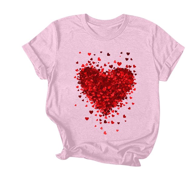 Soki T-Shirt Graphique Cœur d'Amour pour Femmes, Col Rond, Manches Courtes