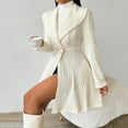 thumbnail image 5 of Women's Sweater Dress Cardigan Dress V-Neck Long Sleeve Button Front A Line Solid Color Knit Dress for Winter Casual,White,M, 5 of 7