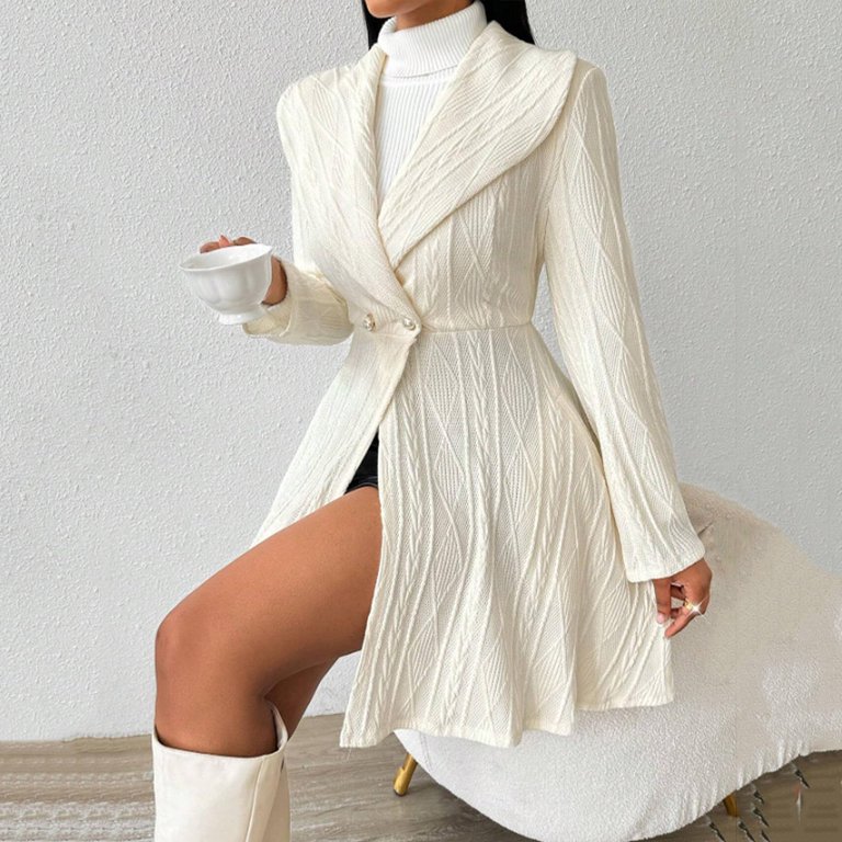 casual white winter dress Women's Sweater Cardigan Dress V-Neck Long Sleeve Button Front A Line Solid Color Knit Dress for Casual,White,2XL and always chicThe Clifton Year 10 Formal Dress Kate Middleton's 40th Birthday Front Embroidery:None