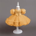 thumbnail image 3 of FAOWME Kids Flower Girl Dress Ruffle Tulle Beads Toddler Bowknot Wedding Pageant Birthday Party Evening Tutu Dresses Yellow 2-3 Years, 3 of 3