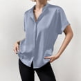 thumbnail image 2 of Camisa de manga corta de satén liso para mujer - Top elegante con cuello alto - Acabado satinado para ocasiones informales/formales - Tallas S-XL, 2 of 5
