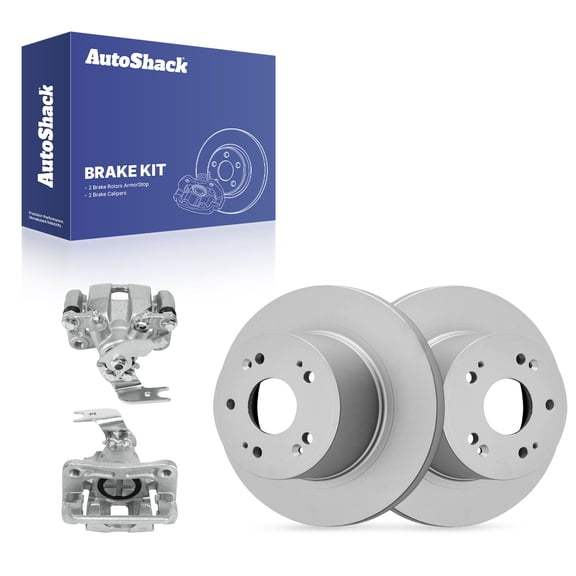 AutoShack Rear Brake Rotors & Calipers for Honda, Accord 2013-2017, FWD L4 2.0L 2.4L V6 3.5L - Coated - ArmorStop - 11.1" (282 mm), 5-Lug