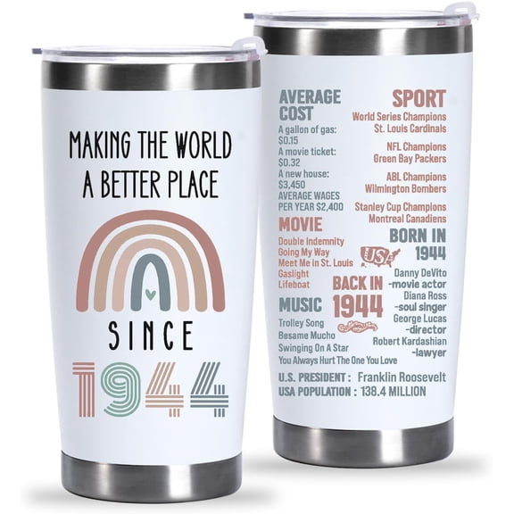 80th Birthday Gifts For Women Her, Turning 80 Years Old Birthday Gifts, Best Gifts for 80 Year Old Women Mom Wife Friends, 1944 Birthday Gifts, 80th Birthday Tumbler 20oz
