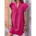 thumbnail image 5 of Women Summer Short Dress Casual V Neck Short Sleeve Tiered Mini Sun Dress Beach Vacation Sundress Rose Red XL, 5 of 7