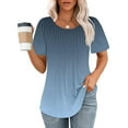 thumbnail image 2 of Womens T Shirts, Elegant Short Sleeve Pleated Tunic Tops Dressy Casual Round Neck Summer Tops Blouses Loose Fit Solid Color Longline Tunics Work Blouse for Leggings, 2 of 5