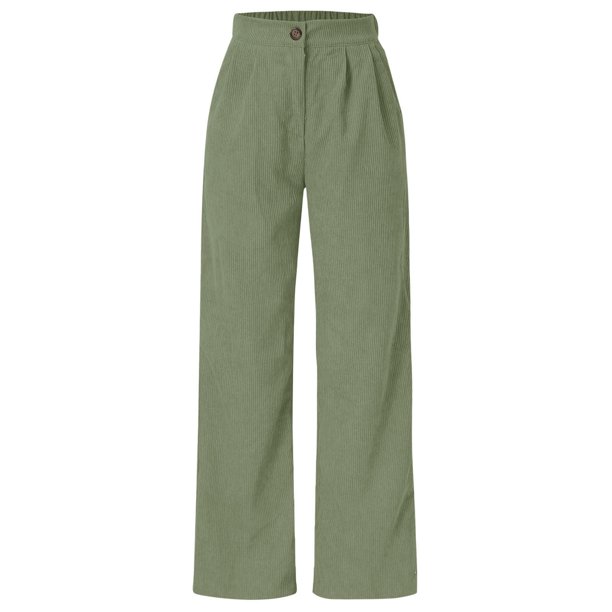Pantalones anchos de pana de cintura alta para mujer - Pantalones rectos holgados con bolsillos - Tallas grandes S-3XL para actividades diarias/al aire libre