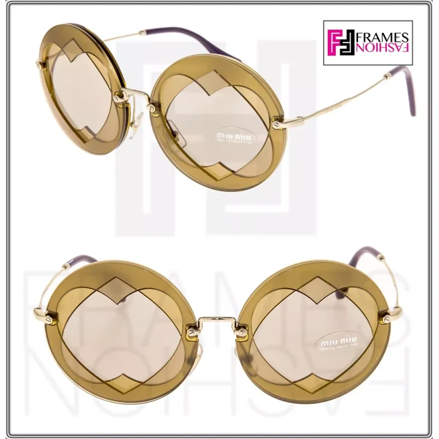 MIU MIU 01S Overlapping Game Hazelnut Beige Mirror Round Heart Sunglasses Mu01SS