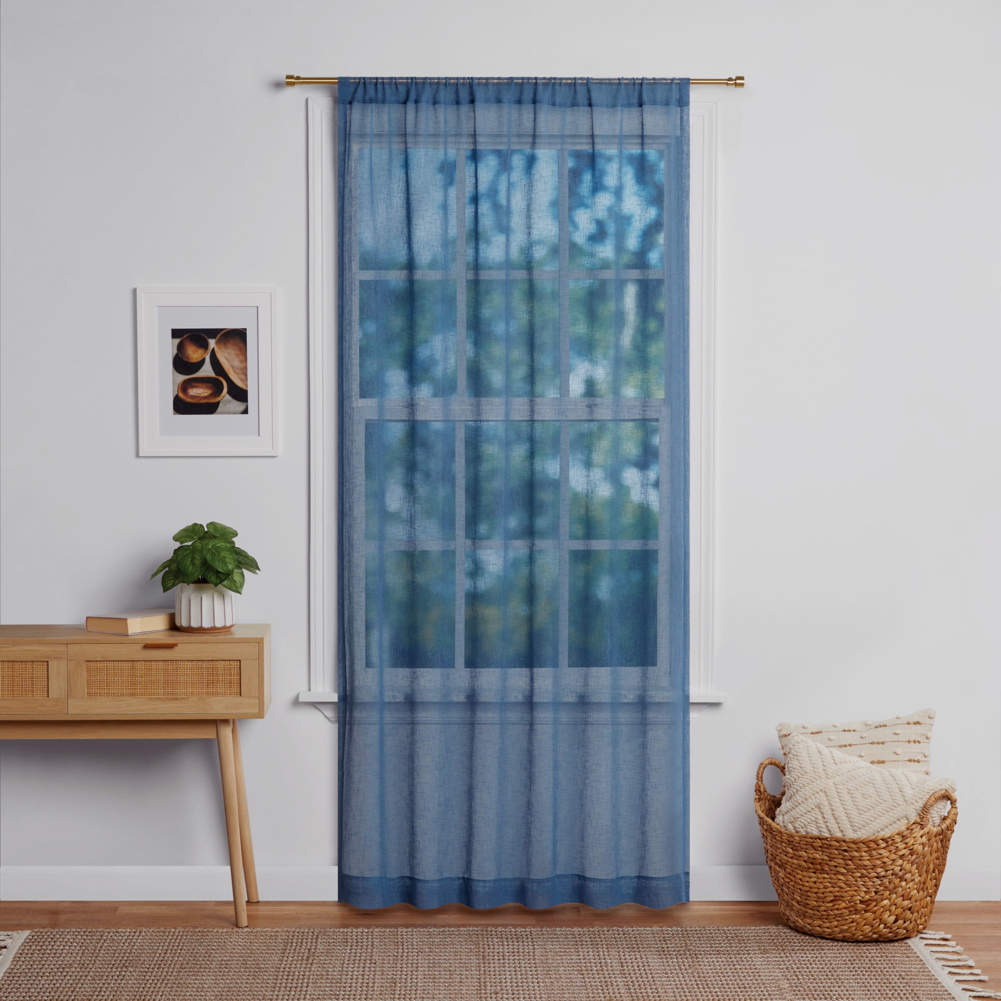 Mainstays Bel Air Indoor Curtain Single Panel, Pole Top, Blue Moonlight, Polyester, 50"W x 84'L, Adult