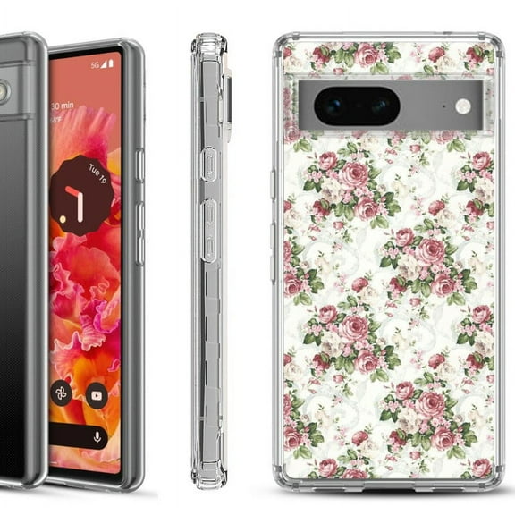 Shockproof Phone Case for Google Pixel 8a 5G, Hybrid Case Cover, by OneToughShield - Floral/Rose