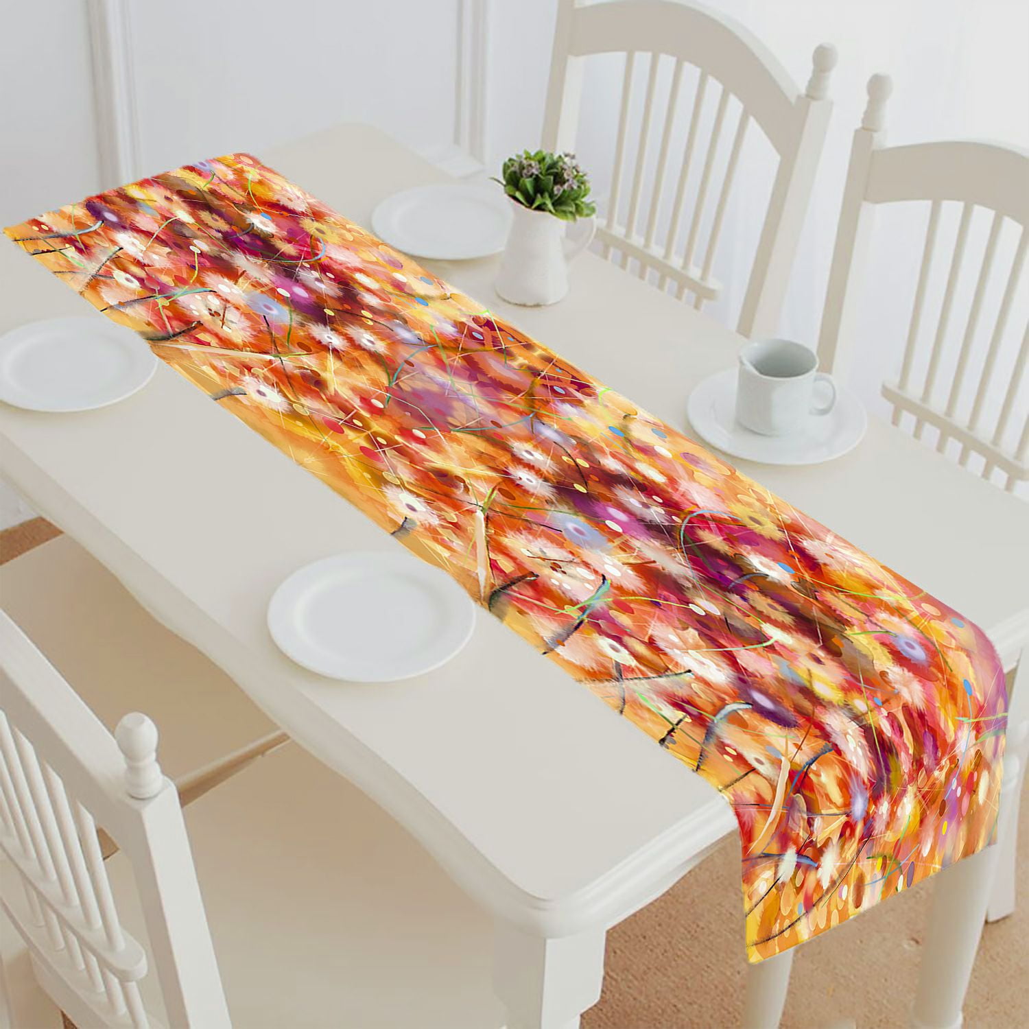 ABPHQTO White Yellow Red Flowers Yellow Brown Spring Table Runner