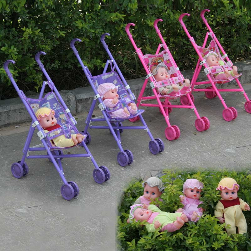 Doll Pram Buggy Plastic Pushchair Stroller Miniature Kids Pretend Play Toys