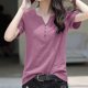 thumbnail image 3 of Gibobby Camisas mexicanas con cuello en V para mujer Camiseta suelta informal con cuello en V para mujer, blusa manga corta con estampado(Morado,M), 3 of 5