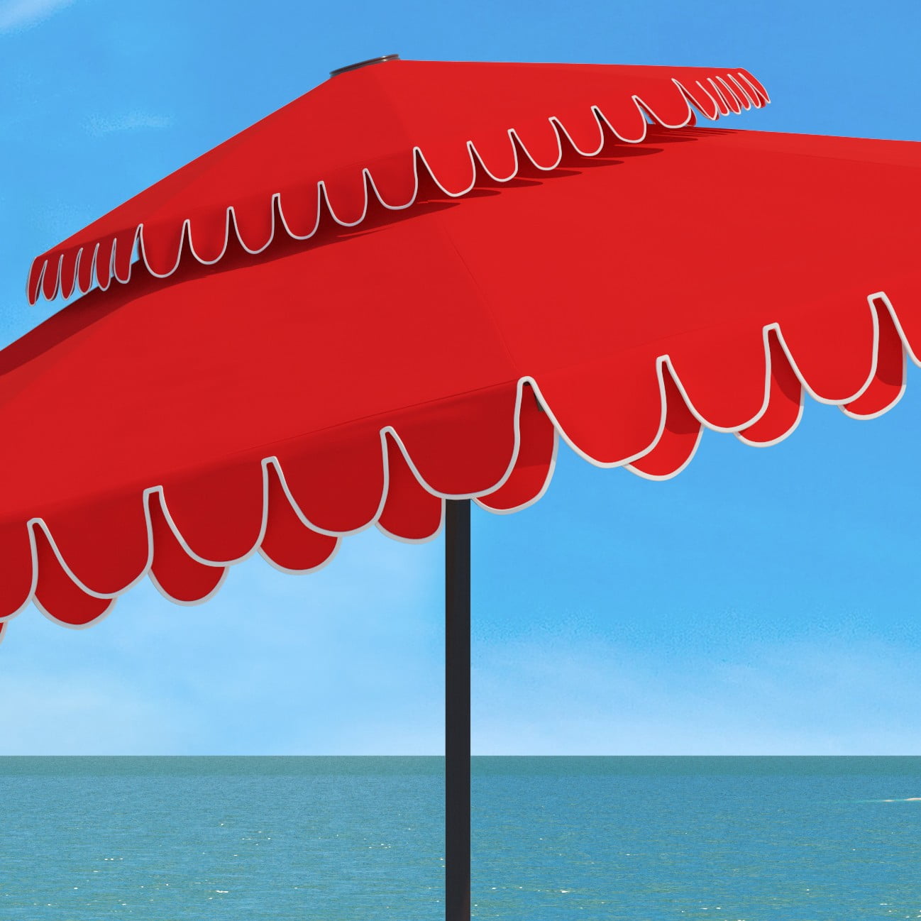 SAFAVIEH Elegant 9' Market Crank Double Top Patio Umbrella, Red