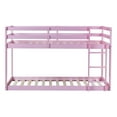 thumbnail image 6 of Twin Over Twin Floor Bunk Bed, UHOMEPRO Solid Wood Low Bunk Bed with Safety Rail, Ladder, Heavy Duty Bunk Beds, Space-Saving Bedroom Dorm Furniture, Pink, 6 of 13