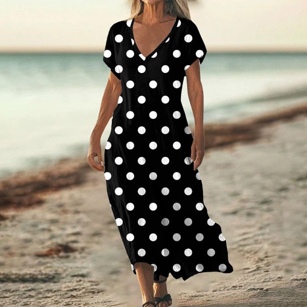 Vestido Informal Holgado de Verano Con Cuello En V y Estampado Floral Para Mujer, Manga Corta, Con Bolsillos