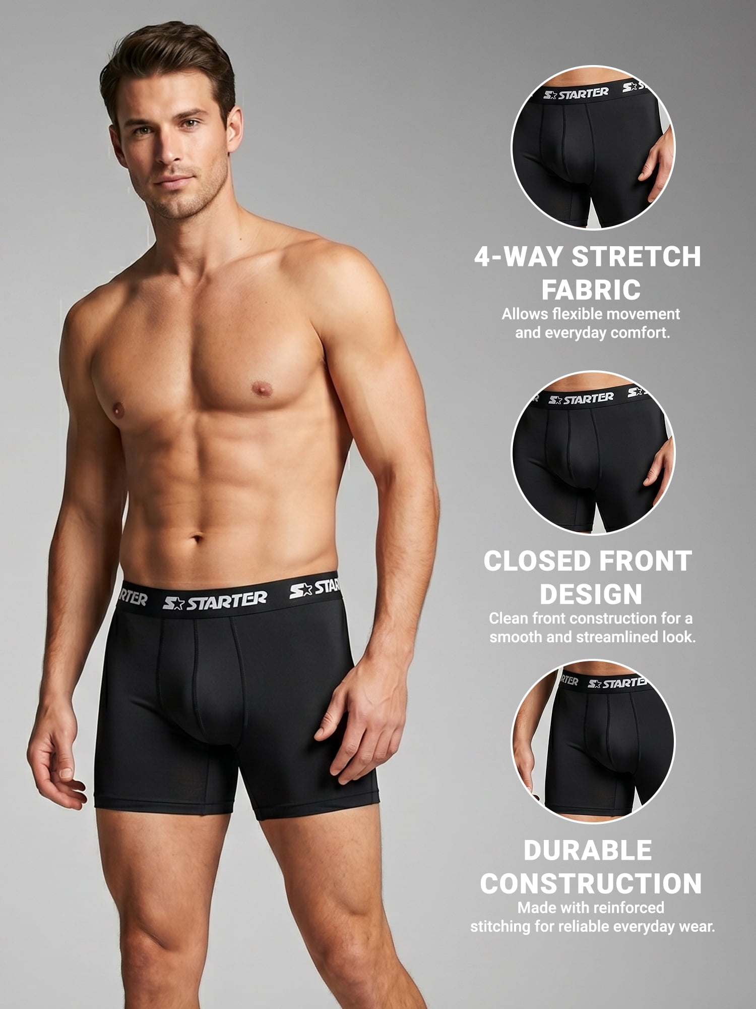 Starter Men’s Active Performance Boxer Briefs, 5-Pack, Sizes S-XL