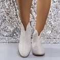 thumbnail image 7 of Kopltyrfg Women Rhinestone Cowboy Boots V Cut Side Zipper Glitter Chunky Heel Sparkly Fashion Cowgirl Ankle Boots (White,42), 7 of 7