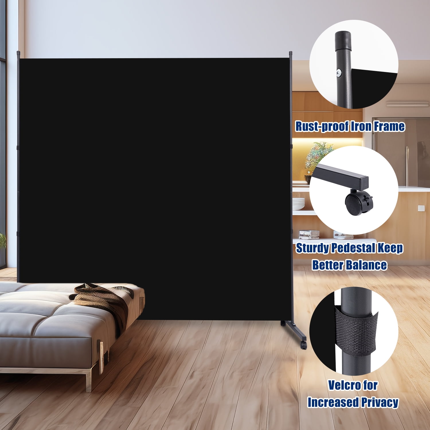 Room Divider Single Fabric Panel Privacy Screen W/Wheel, 71''X 72''Wide Portable Wall Divider for Room Separation, Upgrade Room Divider Screen 6 FT Partation Room Dividers for Home, Office, School