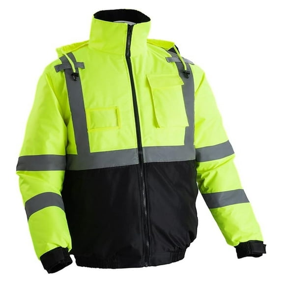 High Visibility Reflective Safety , Waterproof Winter Hoodie, Work Construction Coat with Pockets for Men & Women, Rain Gear Meet ANSI & Class 3, Hi Vis Yellow Coat with Black Bottom, L