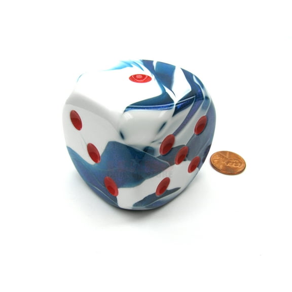 chessex gemini 50mm huge large d6 dice, 1 piece - astral blue-white with red pip #dg5057