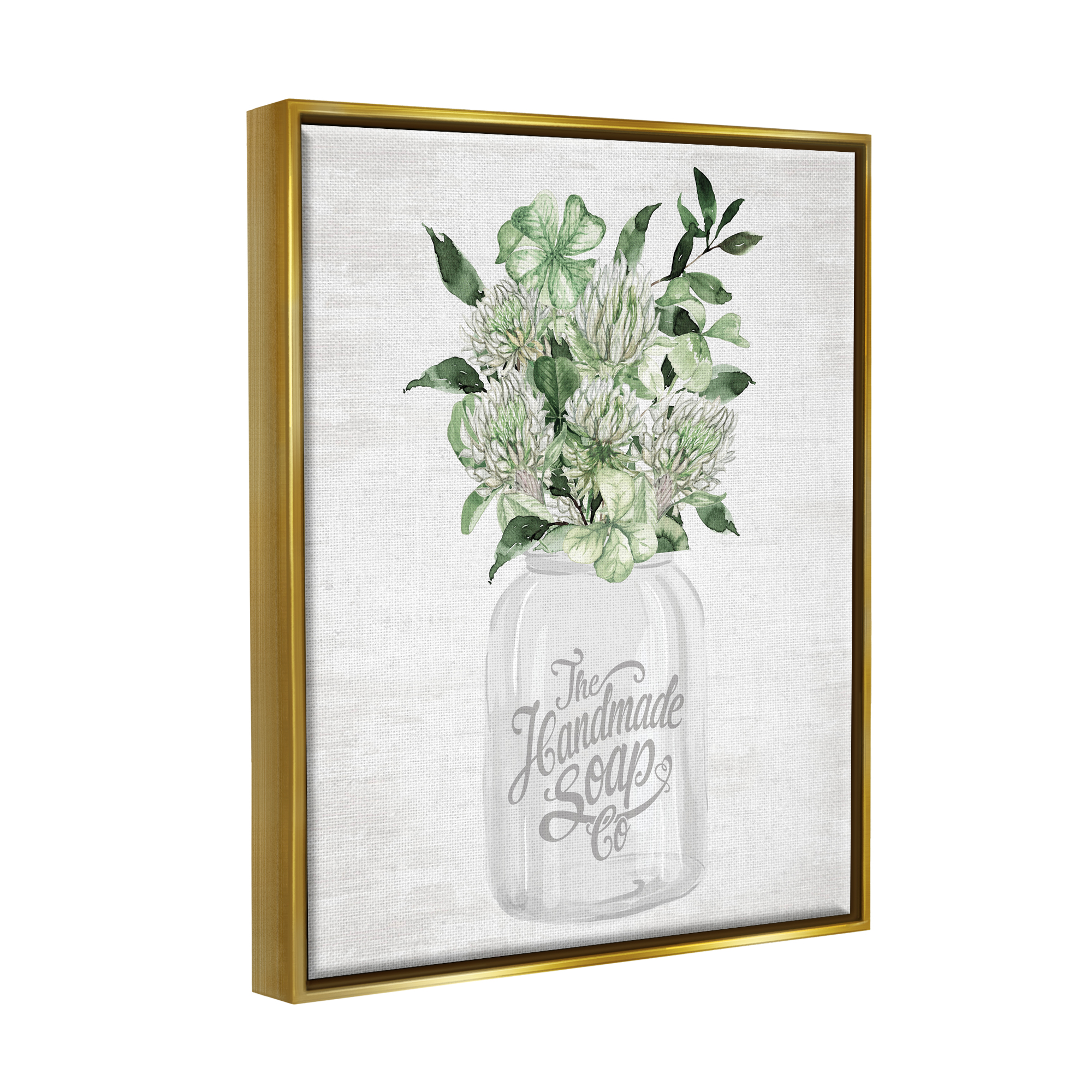 Stupell Industries Herbal Blooms in Jar Botanical & Floral Painting Gold Floater Framed Canvas Art Print Wall Art, 17 x 21