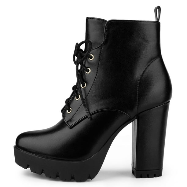 Botines Con Tacón Grueso Y Plataforma Redonda Para Mujer Negro 42 | En Línea