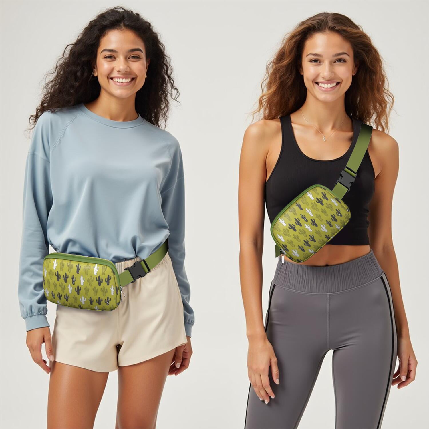 Minimalist Botanical Cactus Crossbody – Lightweight Fanny Pack for Women with Adjustable Strap & Mesh Interior – Aesthetic Succulent Belt Bag with Desert Vibe